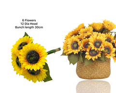 bulk 12 Artificial Sunflower Bunch 6 Flowers 30cm