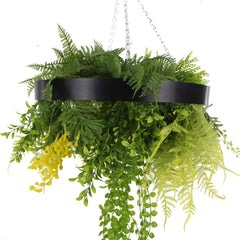 Black Framed Roof Hanging Disc with Draping Life-like Plants 40cm