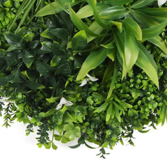 Slimline Flowering White Artificial Green Wall Disc UV Resistant 75cm (Black Frame)