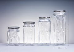 bulk 12 Swirl Embossed Squ Glass Jar w Glass Lid 27cm