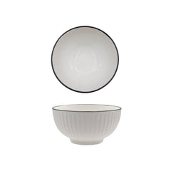 bulk 24 Sorrento Porcelain Embossed Rice Bowl w Black Rim 4.5" 11cm