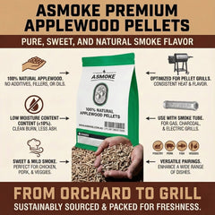 ASMOKE AS350 Portable Smart Wood Pellet Grill (Cyder Black) + 2 x 20LB Assorted Flavors Wood Pellets Bundle (Oak/Cherry/Apple)