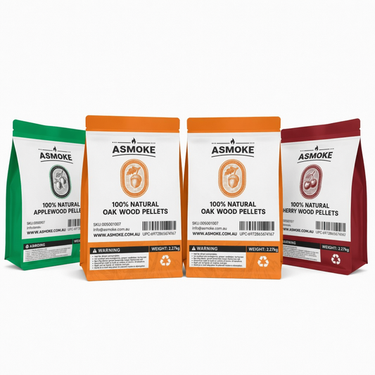 ASMOKE 4-Piece Premium Wood Pellet Variety Pack - Apple, Cherry & 2xOak (4 x 2.27kg Bags)