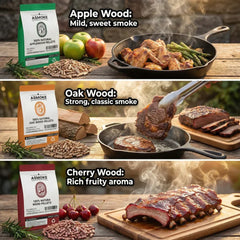 ASMOKE 4-Piece Premium Wood Pellet Variety Pack - Apple, Cherry & 2xOak (4 x 2.27kg Bags)