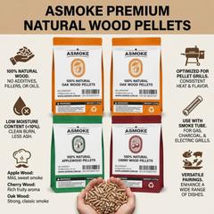 ASMOKE 4-Piece Premium Wood Pellet Variety Pack - Apple, Cherry & 2xOak (4 x 2.27kg Bags)