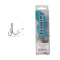 Swimerz Round Bend Trebles Size 8, 50 pack