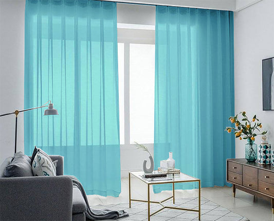 2 Sheer Voile Curtains 544cm x 230cm Drop+Hooks Pinch Pleat + Hooks, Lake Blue