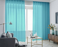 2 Sheer Voile Curtains 544cm x 230cm Drop+Hooks Pinch Pleat + Hooks, Lake Blue