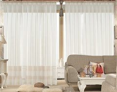 2 Sheer Voile Curtains 530cm wide 230cm long + 30 Hooks New