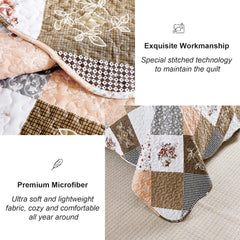 Gleaming rust brown colo patchwork 3 Pc Bedspread & Pillow Cover Set