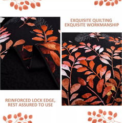 Black and Red Leaves Quilted Bedspread & Pillowcase Set