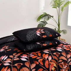 Black and Red Leaves Quilted Bedspread & Pillowcase Set
