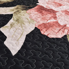 Blossom Trio Quilted Coverlet Set with Pillowcases (Black, Red & Pink