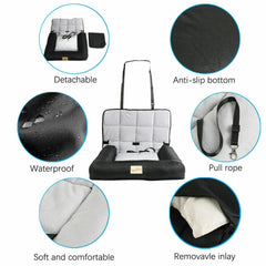 Medium Sized Waterproof Dog Car Seat Bed with Safety Belt