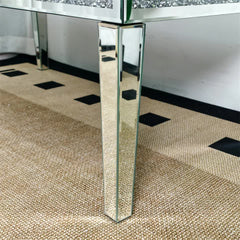 Silver Mirrored Coffee Table with Crushed Crystal Diamond Inlay Rectangular Center Table for Living Room
