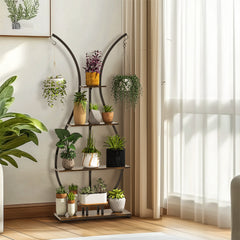 180Cm Tall Plant Stand Indoor Vase-Shape Metal Plant Shelf With Hanging Hooks