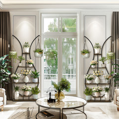 180Cm Tall Plant Stand Indoor Vase-Shape Metal Plant Shelf With Hanging Hooks