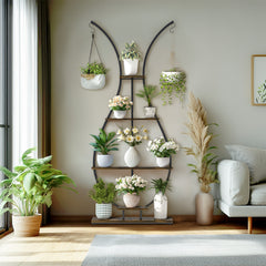 180Cm Tall Plant Stand Indoor Vase-Shape Metal Plant Shelf With Hanging Hooks