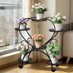 6 Potted Heart-shaped Metal Tall Plant Stand Rolling Garden Cart Flower Racks AU