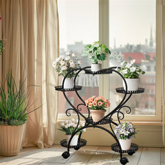 6 Potted Heart-shaped Metal Tall Plant Stand Rolling Garden Cart Flower Racks AU