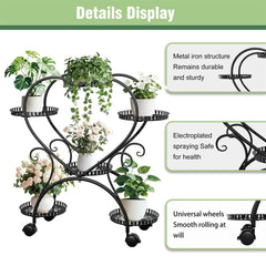 6 Potted Heart-shaped Metal Tall Plant Stand Rolling Garden Cart Flower Racks AU
