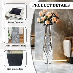 P&P Silver Sparkling Diamond Floor Vase with Glass Inlay for Modern Living Room Decoration