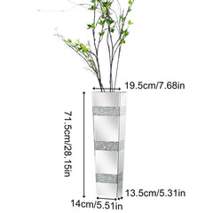 P&P Silver Crushed Diamond Flower Vase with Mirrored Glass for Elegant Home Decoration