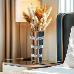 P&P Silver Diamond Inlaid Table Vase, Modern Decorative Centerpiece for Home