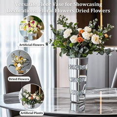P&P Silver Diamond Inlaid Table Vase, Modern Decorative Centerpiece for Home