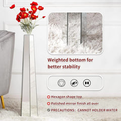 Large Silver Floor Vase 30 Inch Tall Glass Vase for Living Room Decoration & Branch Display