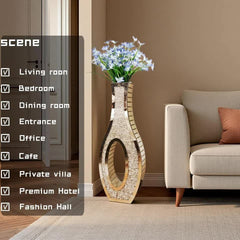 30-Inch Tall Double Sided Crushed Diamond Floor Vase Large Mirrored Silver Crystal Décor