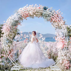 Round Arch Backdrop Stand for Wedding Party Metal Pipe Frame Archway Decoration Indoor Outdoor Double Rails 2.2m