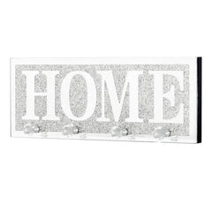 Crushed Diamond Mirrored Wall Mounted Key Hooks Storage Holder HOME Letter Sign Home Decor