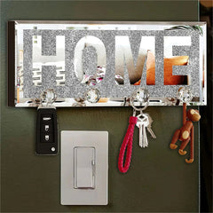 Crushed Diamond Mirrored Wall Mounted Key Hooks Storage Holder HOME Letter Sign Home Decor