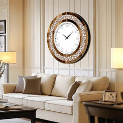 P&P Brown Crushed Diamond Oversized Wall Clock Elegant Accent 80x80cm