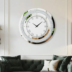 P&P Silver Crushed Diamond Square Wall Clock Luxury Decorative 60x60cm