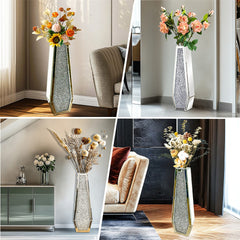 Silver Mirrored Floor Vase Luxury Diamond Flower Vase Living Room Home Office