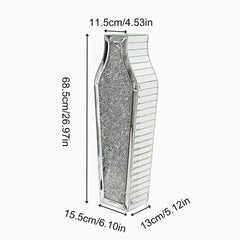 Sparkling Crushed Diamond Mirrored Floor Vase Tall Silver Glass Fake Flower Vase
