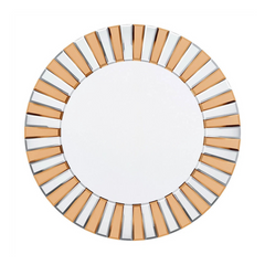 P&P Silver and Tawny Round Sunburst Mirror with Beveled Glass, Decorative Wall Accent