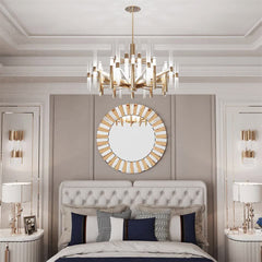 P&P Silver and Tawny Round Sunburst Mirror with Beveled Glass, Decorative Wall Accent