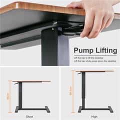 Non Tilt Top Overbed Bedside Table with Auto-Touch Adjustable Height Wheels