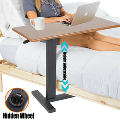 Non Tilt Top Overbed Bedside Table with Auto-Touch Adjustable Height Wheels