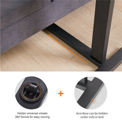 Non Tilt Top Overbed Bedside Table with Auto-Touch Adjustable Height Wheels