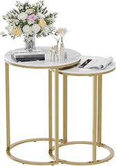 2Pcs Gold Marble Nesting Side End Tables Round Small Stacking Drink Coffee Table