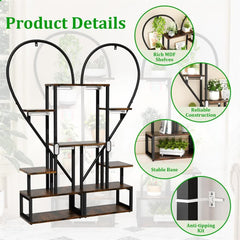 P&P Black & Brown Heart-Shaped Plant Stand with USB Grow Lights for Indoor Plant Display