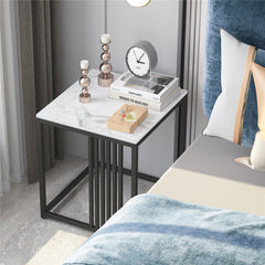 Luxury square side table marble stone-Black frame
