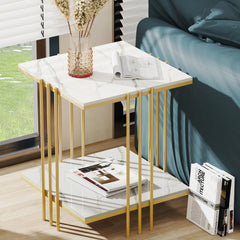 2 Tier End Table Bedside Tables Sintered Stone Nightstand Display Storage Shelf