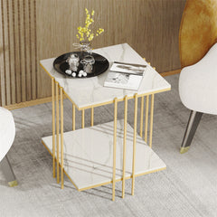 2 Tier End Table Bedside Tables Sintered Stone Nightstand Display Storage Shelf