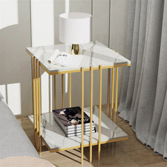 2 Tier End Table Bedside Tables Sintered Stone Nightstand Display Storage Shelf