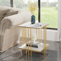 2 Tier End Table Bedside Tables Sintered Stone Nightstand Display Storage Shelf